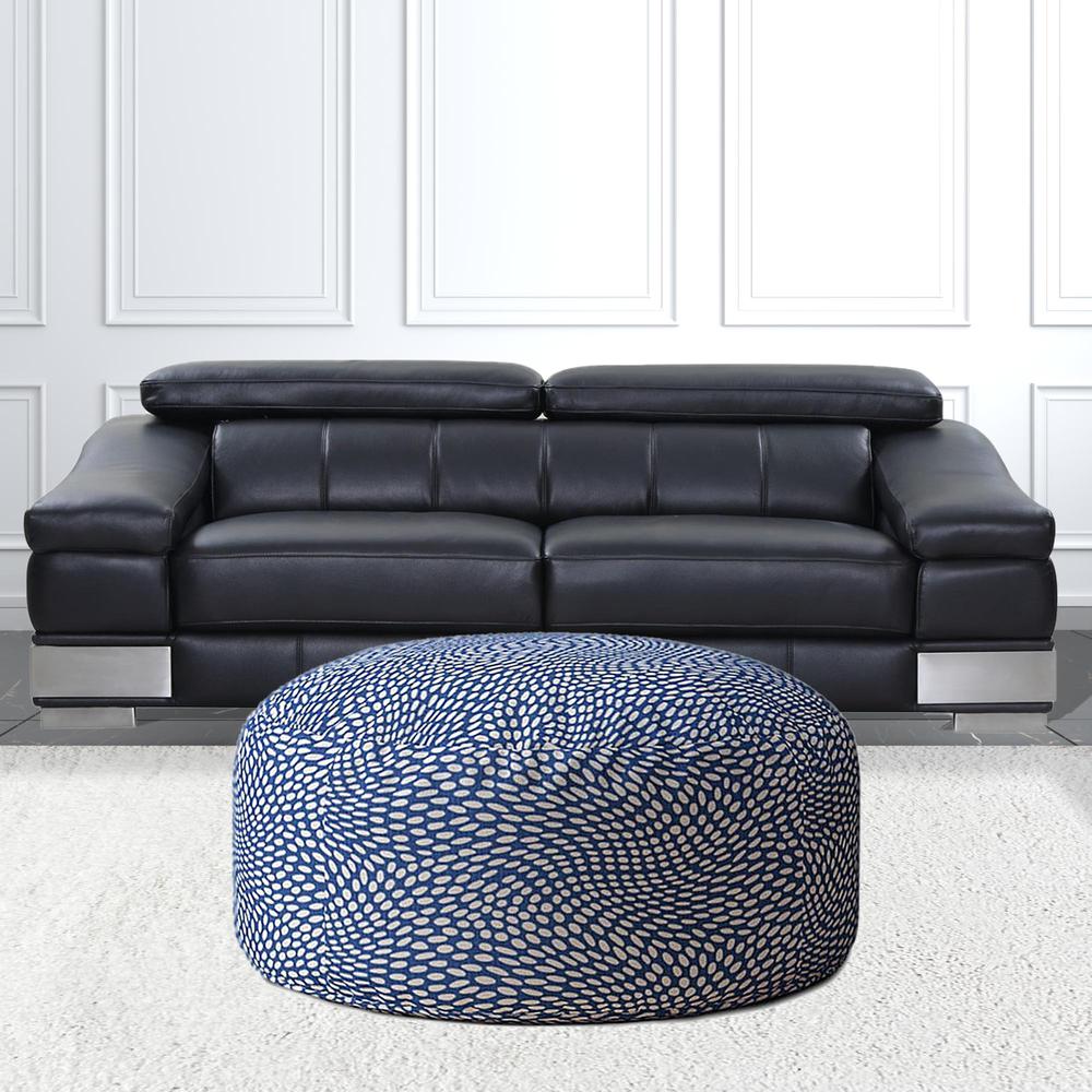 24" Blue And White Canvas Round Polka Dots Pouf Ottoman. Picture 2