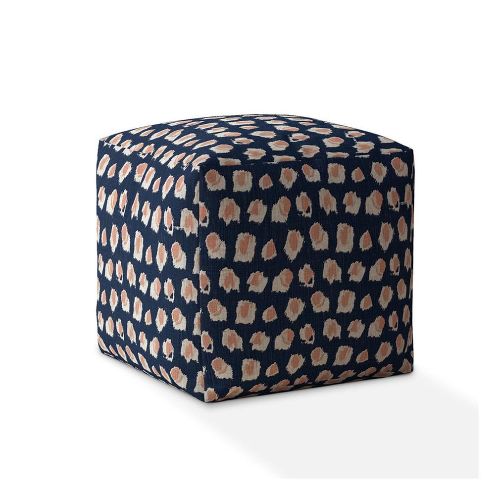 17" Blue Canvas Abstract Pouf Ottoman. Picture 1