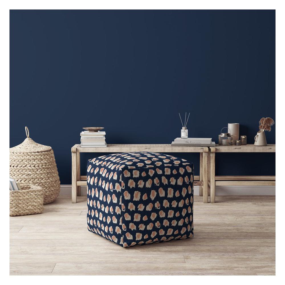 17" Blue Canvas Abstract Pouf Ottoman. Picture 4