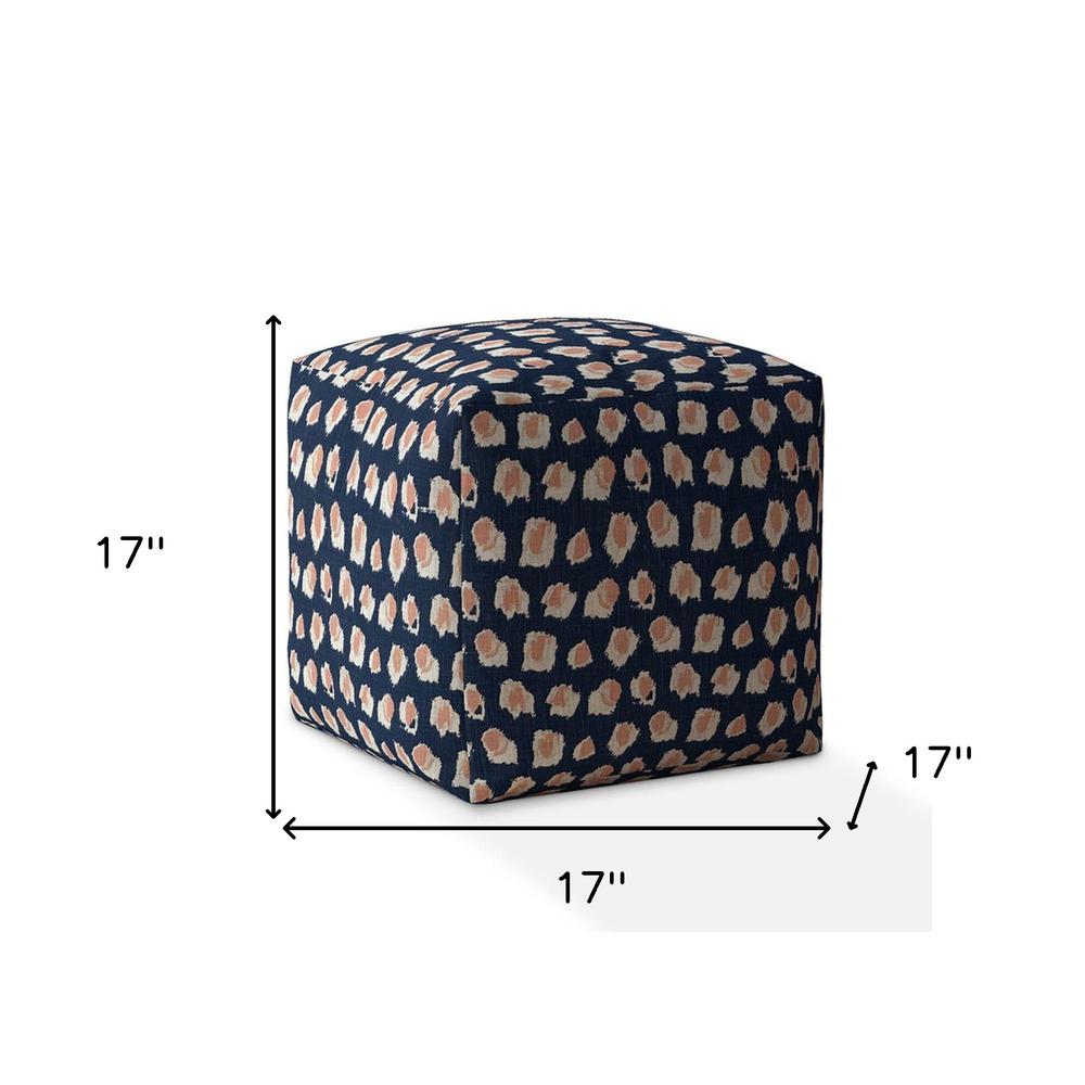 17" Blue Canvas Abstract Pouf Ottoman. Picture 5