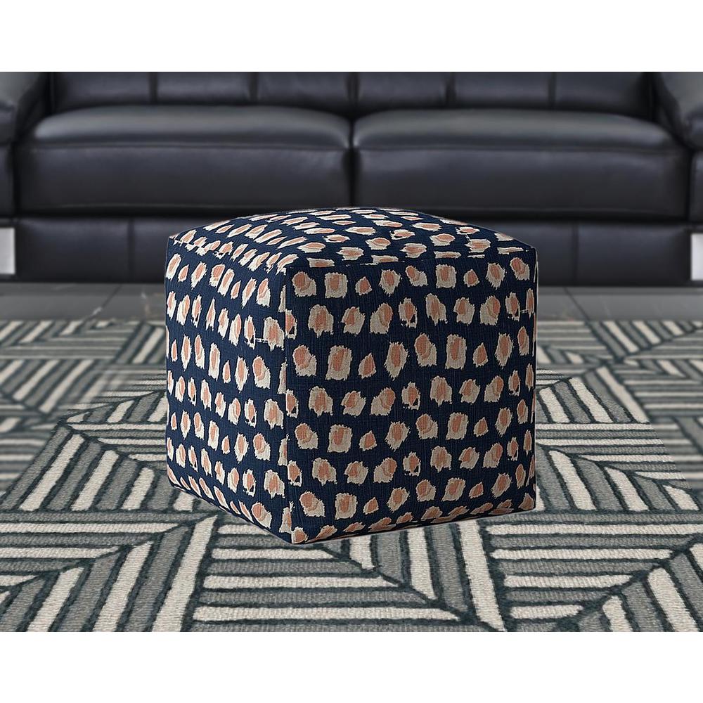 17" Blue Canvas Abstract Pouf Ottoman. Picture 2