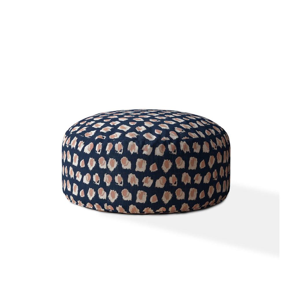 24" Blue Canvas Round Abstract Pouf Ottoman. Picture 1