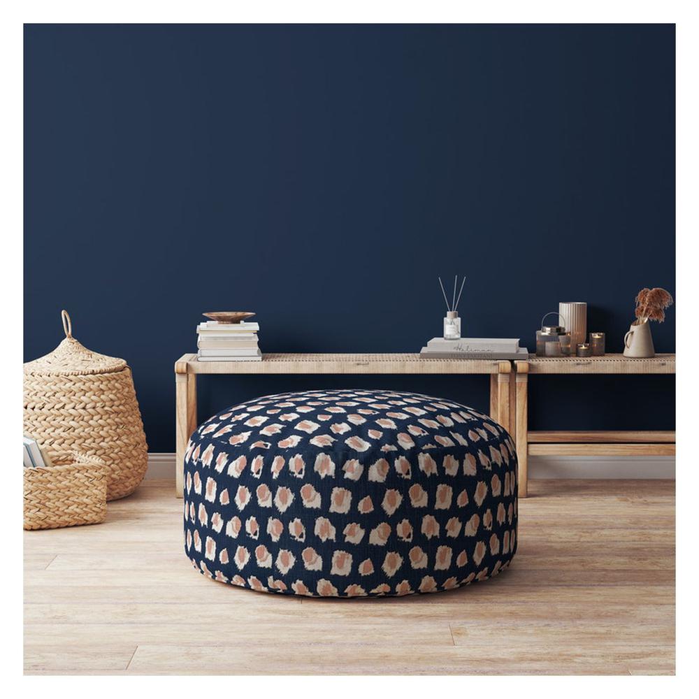 24" Blue Canvas Round Abstract Pouf Ottoman. Picture 4