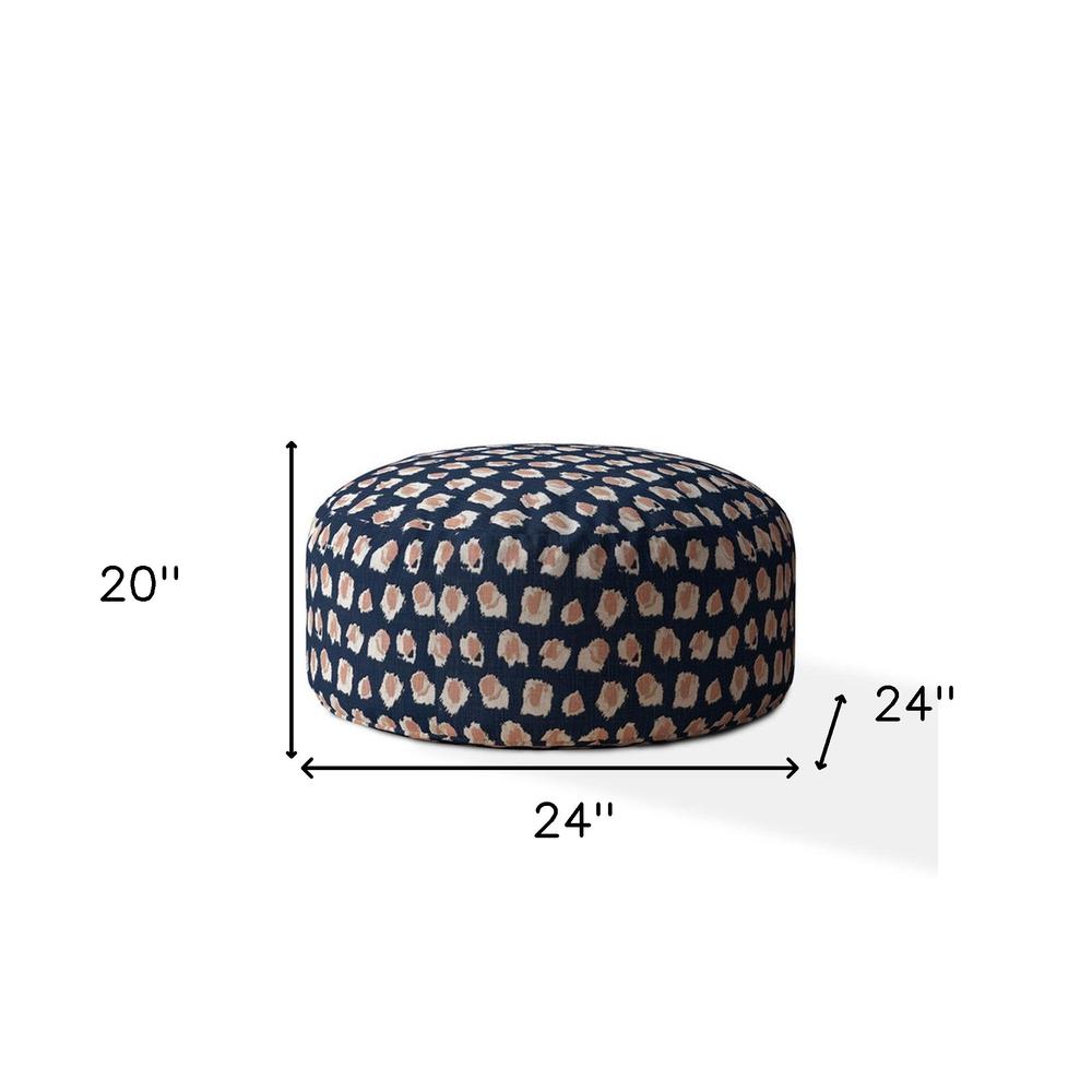24" Blue Canvas Round Abstract Pouf Ottoman. Picture 5