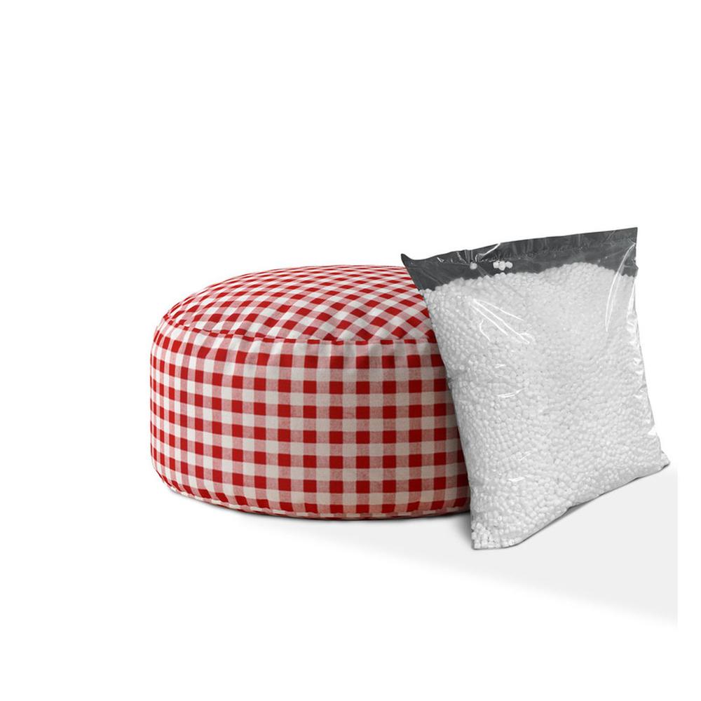 24" Red And White Cotton Round Gingham Pouf Ottoman. Picture 2