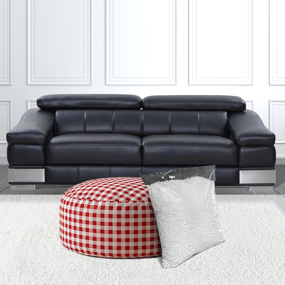 24" Red And White Cotton Round Gingham Pouf Ottoman. Picture 3