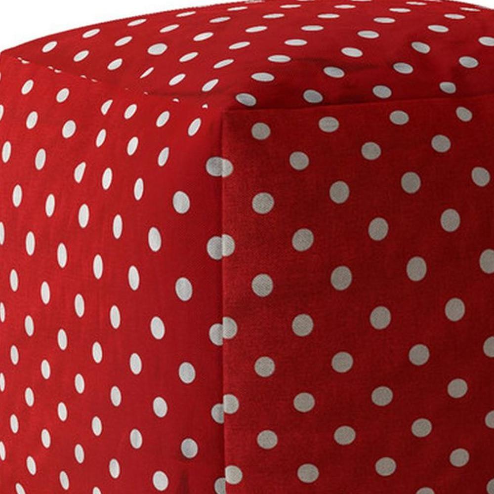 17" Red Cotton Polka Dots Pouf Ottoman. Picture 3