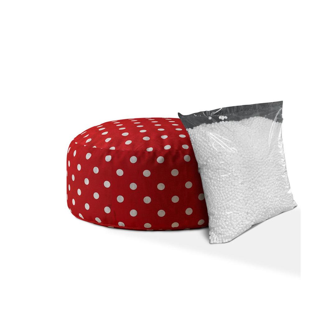 24" Red Cotton Round Polka Dots Pouf Ottoman. Picture 2