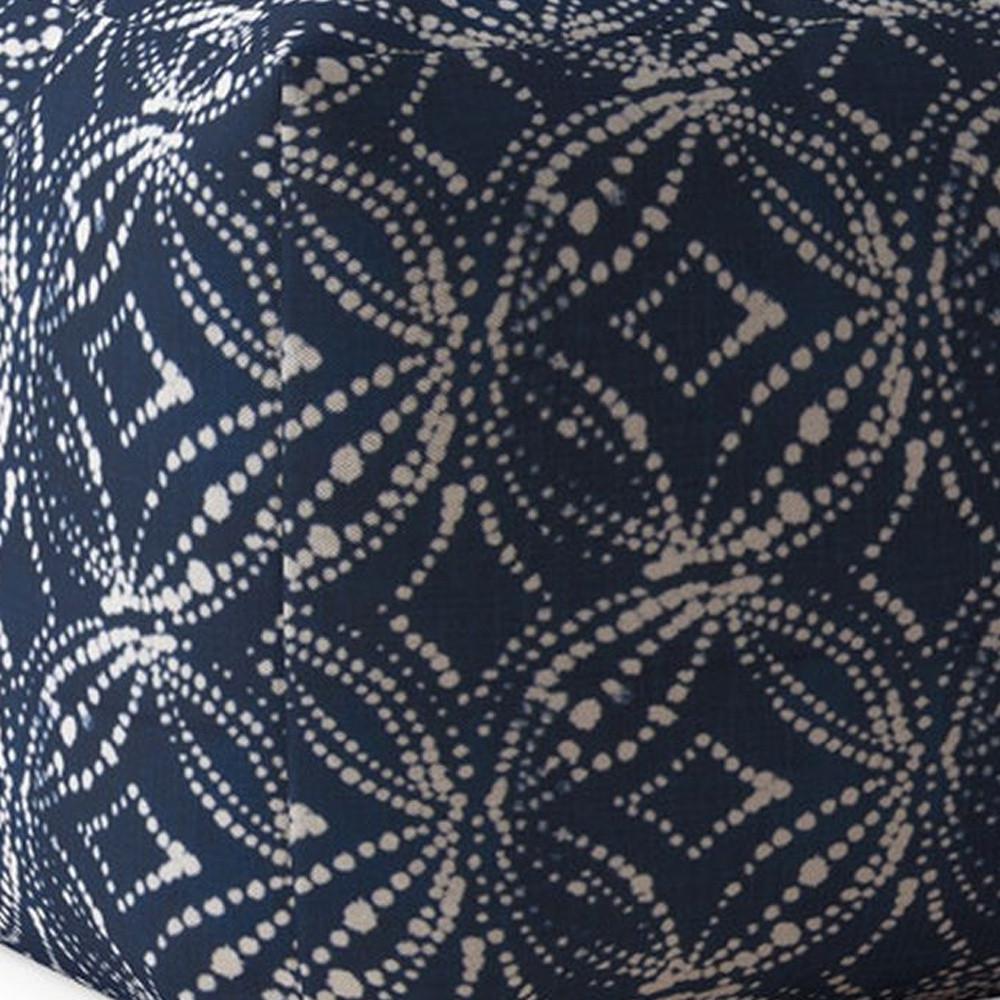 17" Blue And White Canvas Damask Pouf Ottoman. Picture 3