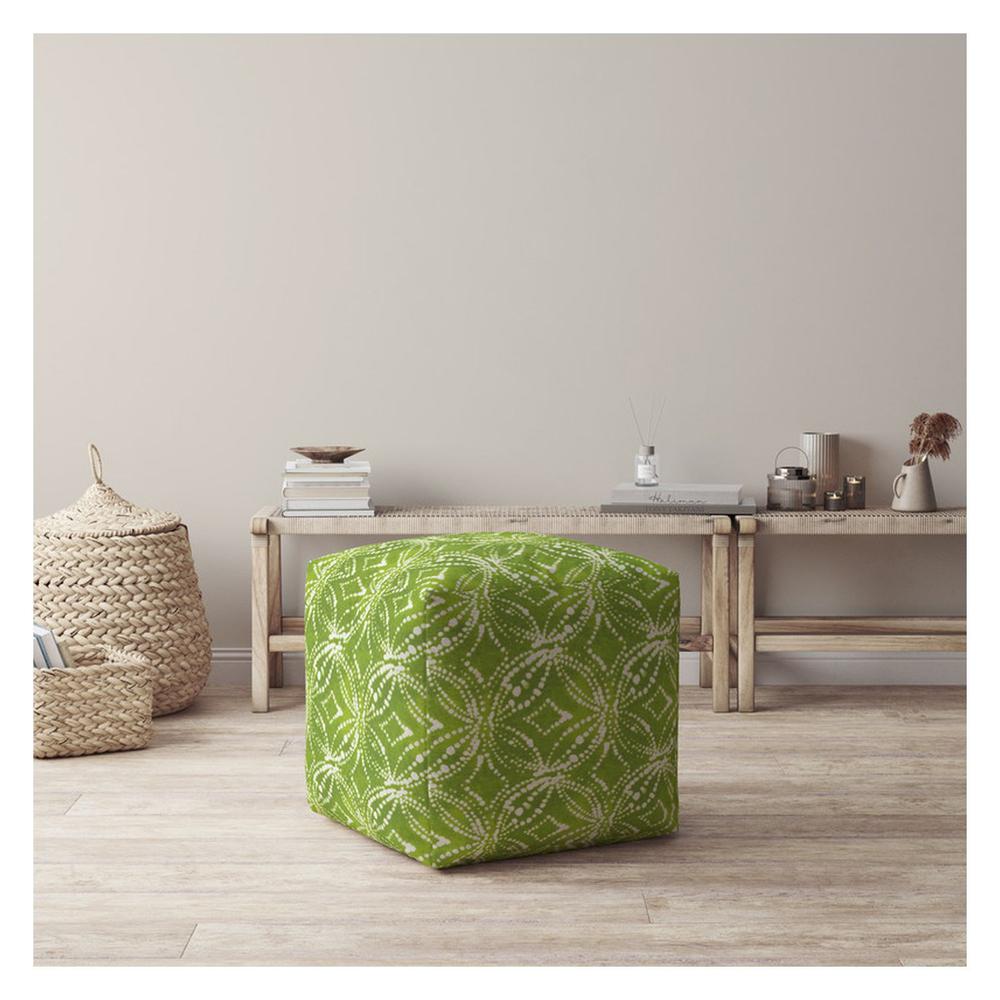 17" Green And White Cotton Damask Pouf Ottoman. Picture 4