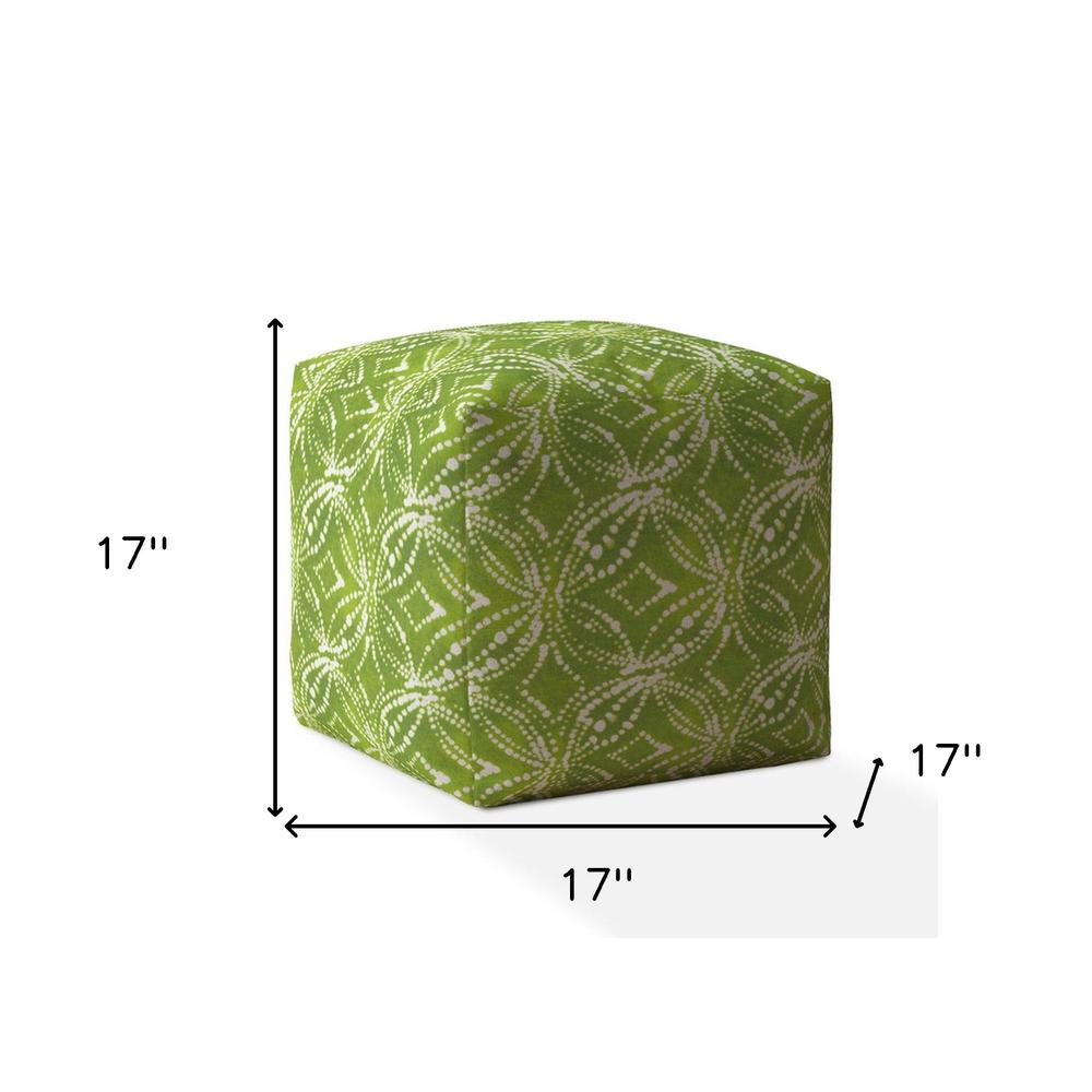 17" Green And White Cotton Damask Pouf Ottoman. Picture 5