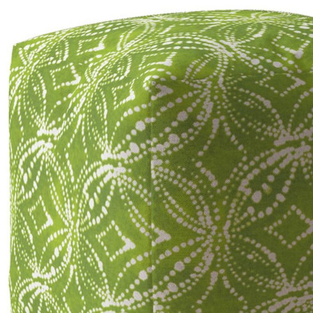 17" Green And White Cotton Damask Pouf Ottoman. Picture 3