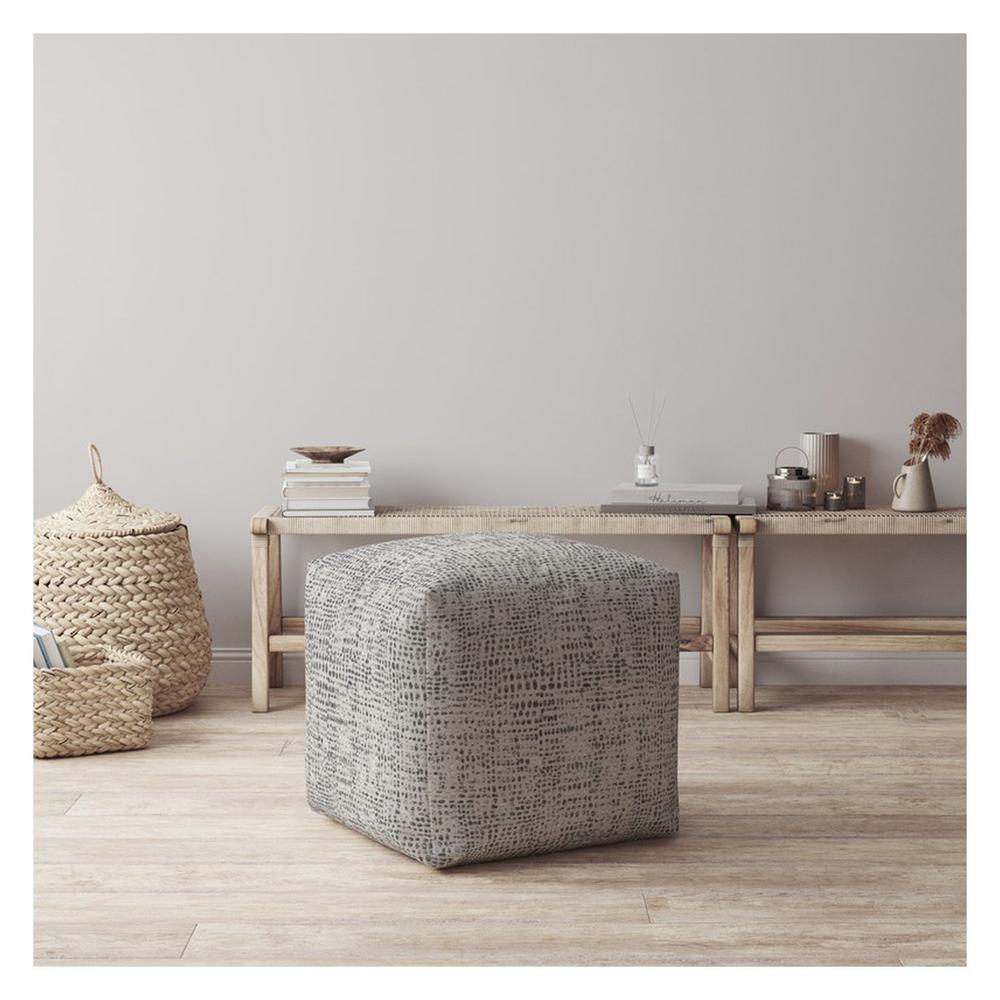 17" Beige Canvas Abstract Pouf Ottoman. Picture 4