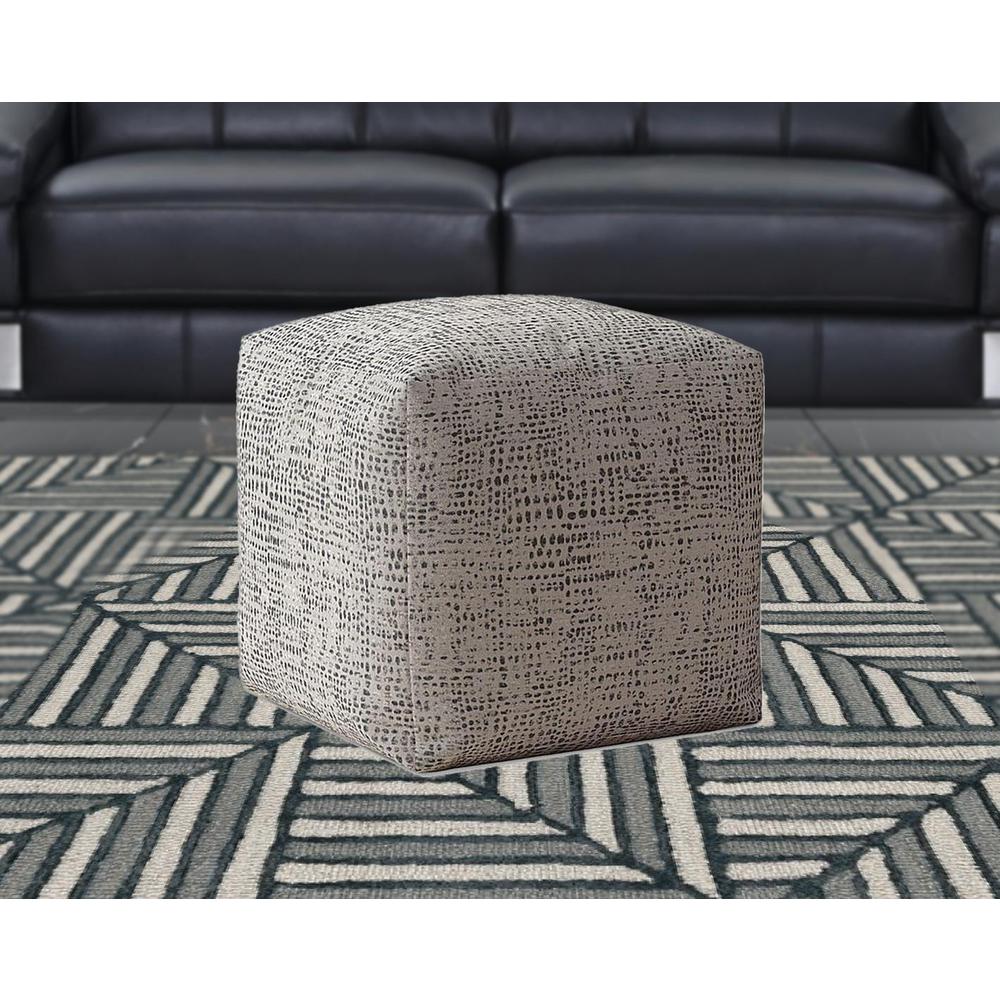 17" Beige Canvas Abstract Pouf Ottoman. Picture 2