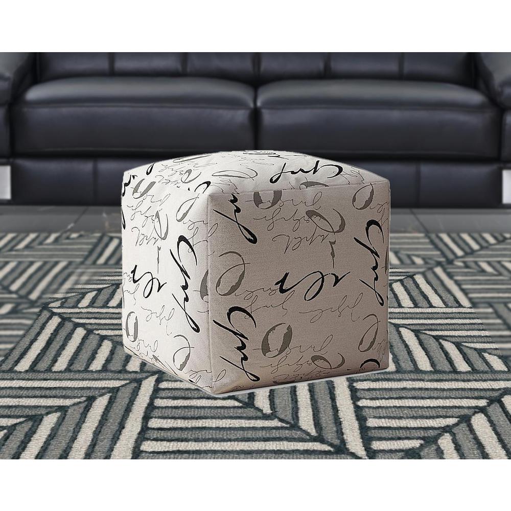 17" Black Polyester Abstract Pouf Ottoman. Picture 2