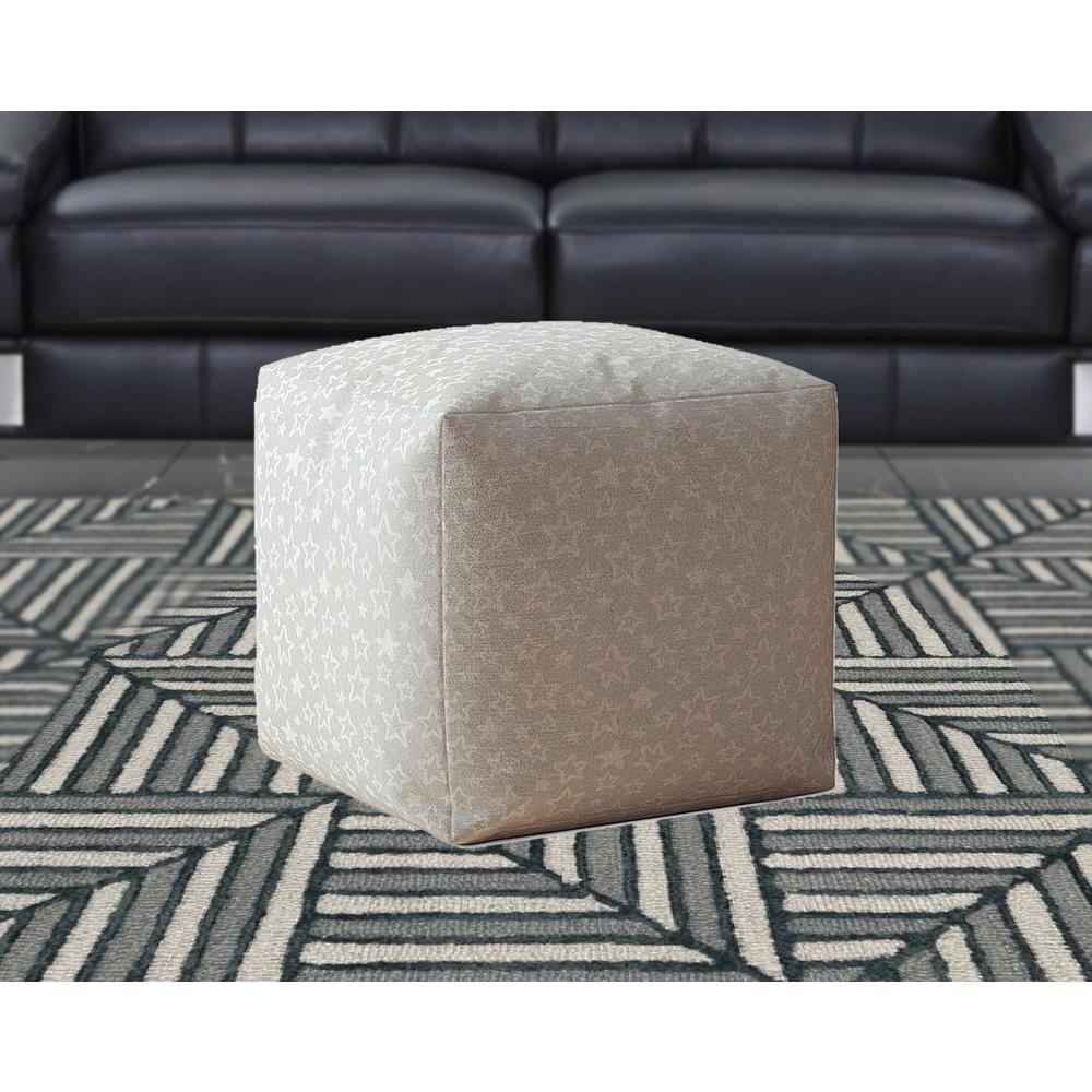 17" Gray Cotton Abstract Pouf Ottoman. Picture 2