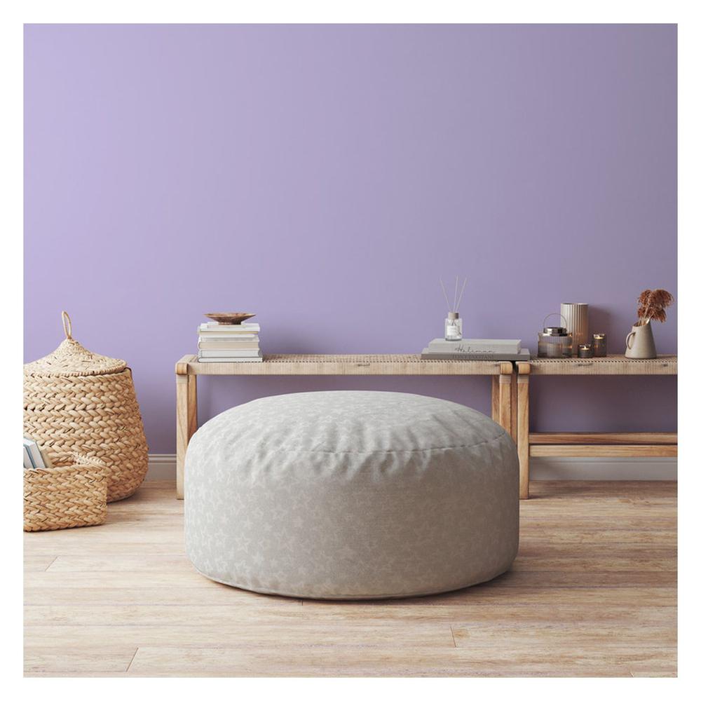 24" Gray Cotton Round Abstract Pouf Ottoman. Picture 4