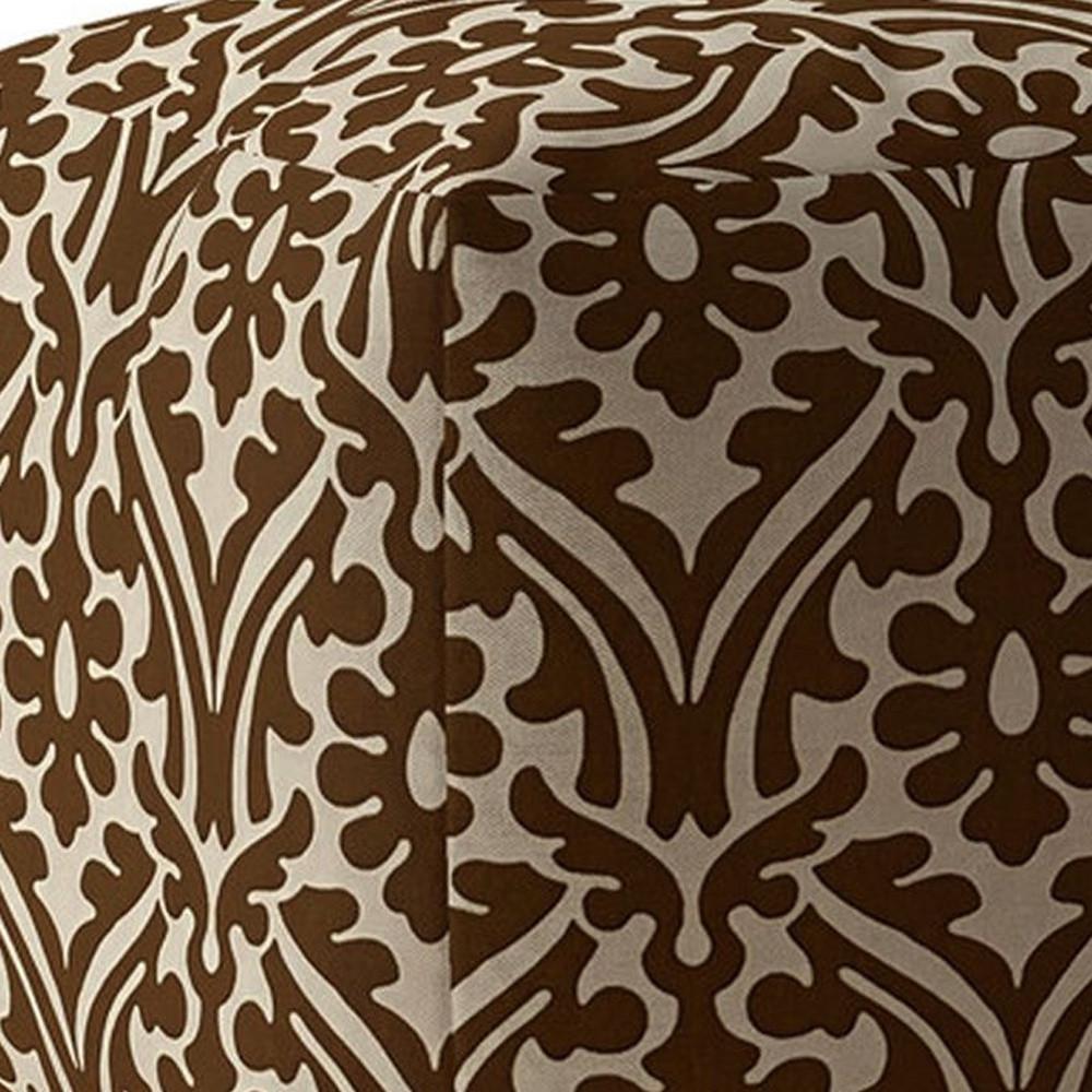 17" Brown Cotton Damask Pouf Ottoman. Picture 3