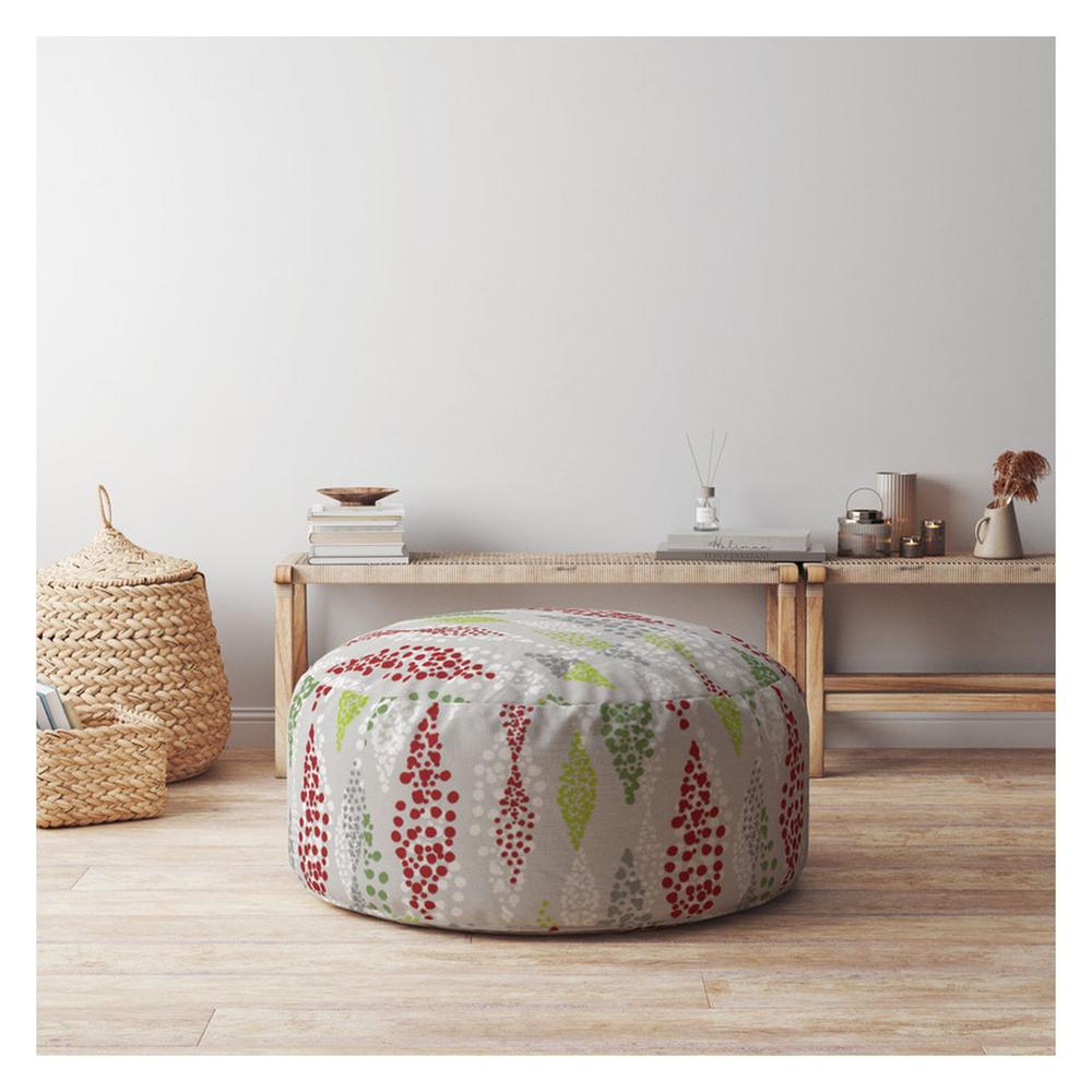 24" Green Cotton Round Polka Dots Pouf Cover. Picture 4