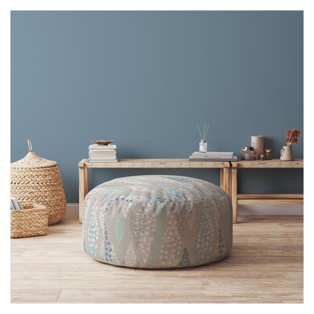 24" Blue Canvas Round Polka Dots Pouf Cover. Picture 4