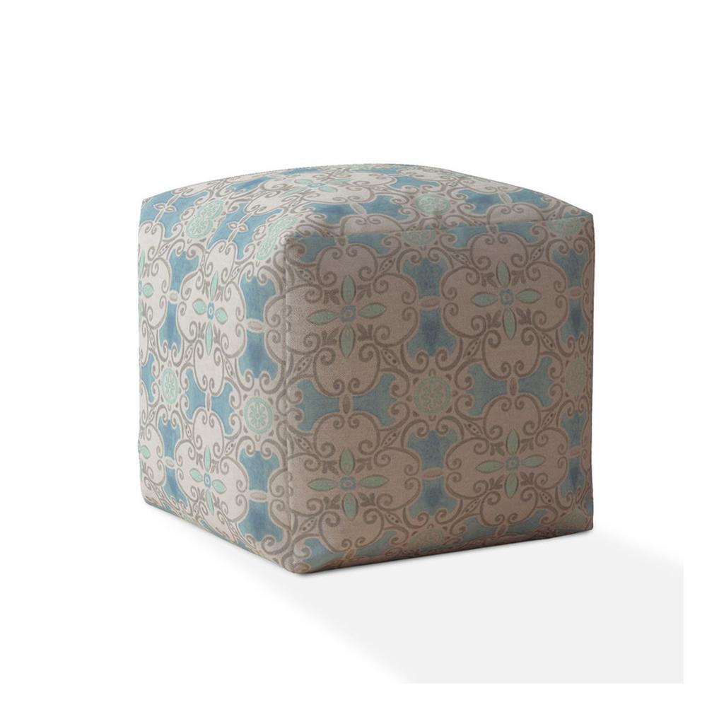 17" Blue Flax Ikat Pouf Cover. Picture 1
