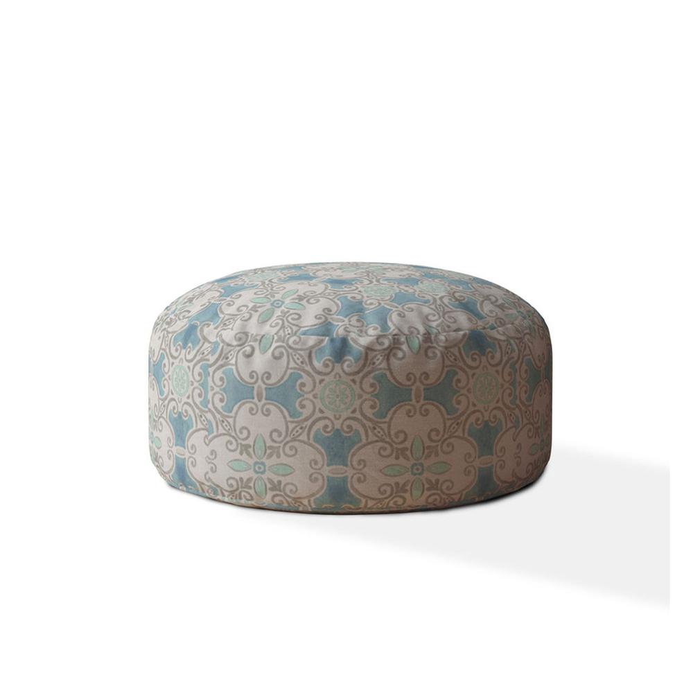 24" Blue Flax Round Ikat Pouf Cover. Picture 1