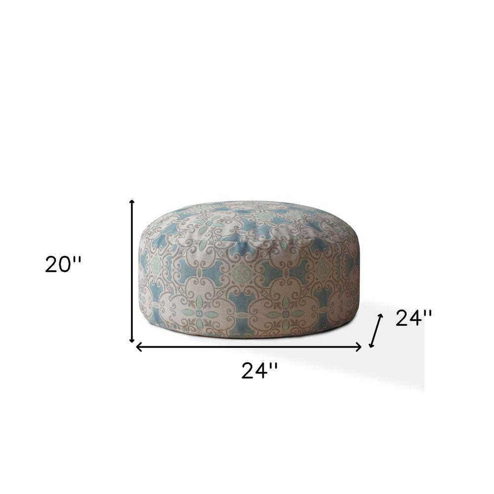 24" Blue Flax Round Ikat Pouf Cover. Picture 5