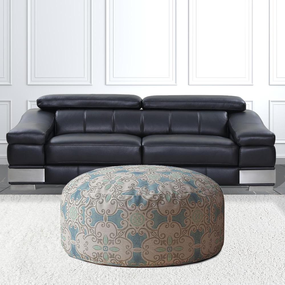 24" Blue Flax Round Ikat Pouf Cover. Picture 2