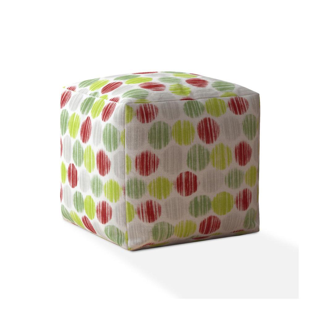 17" Red And White Cotton Polka Dots Pouf Cover. Picture 1