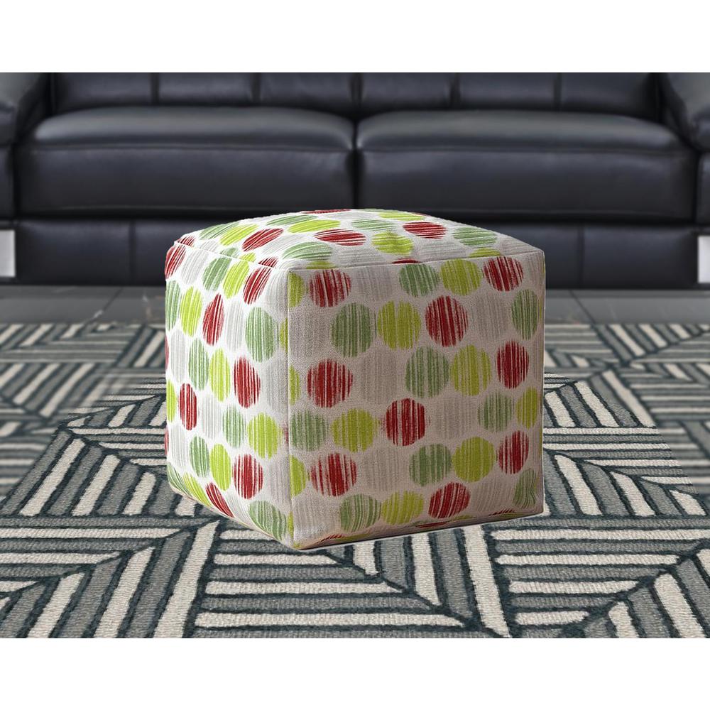 17" Red And White Cotton Polka Dots Pouf Cover. Picture 2