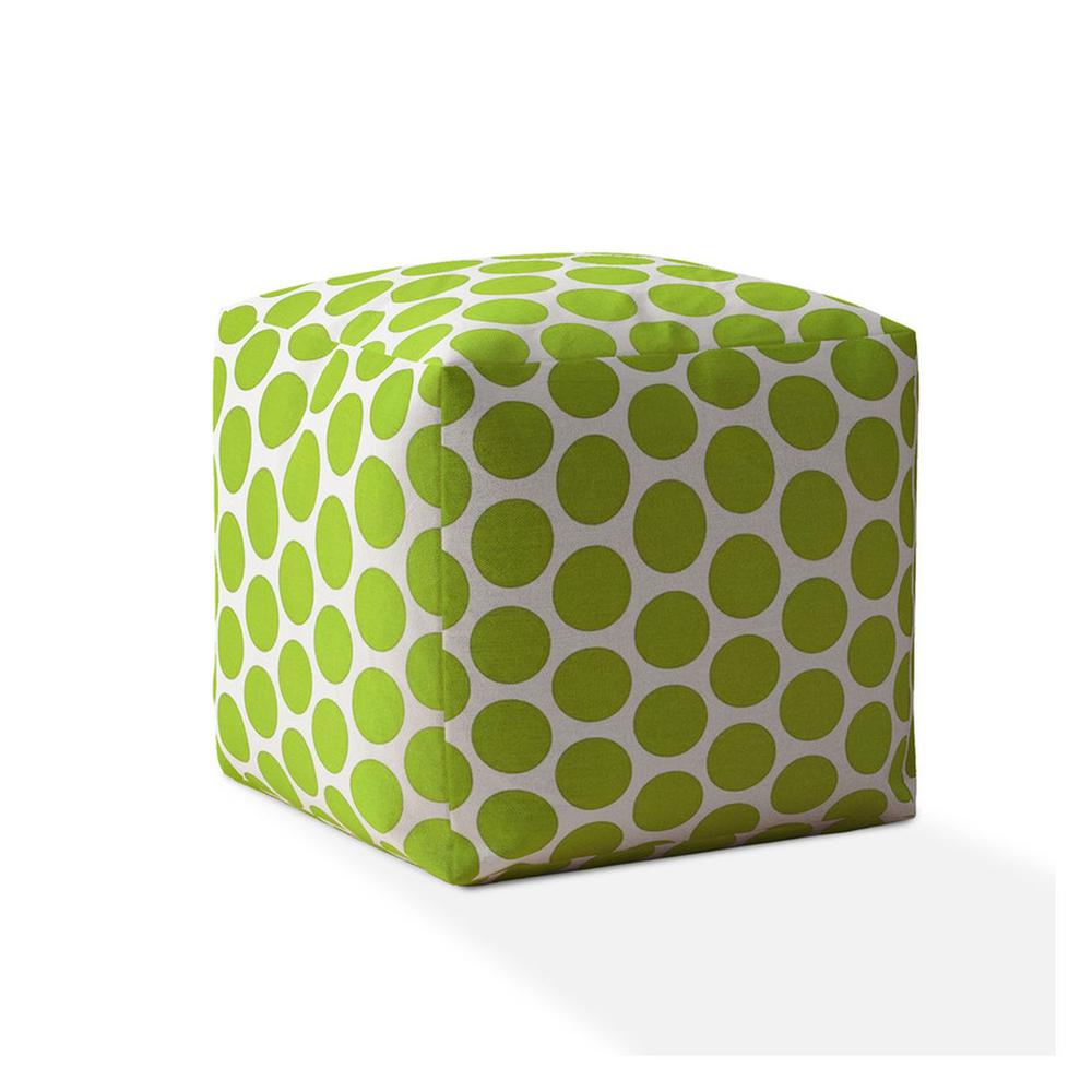 17" Green And White Cotton Polka Dots Pouf Cover. Picture 1