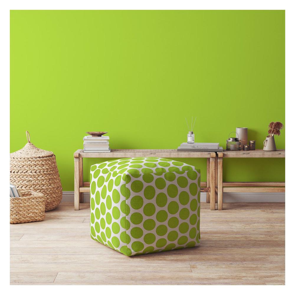 17" Green And White Cotton Polka Dots Pouf Cover. Picture 4