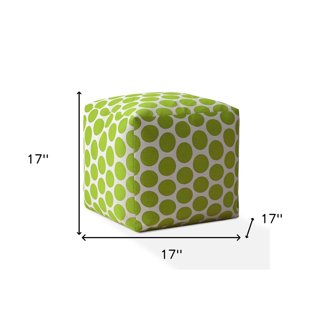 17" Green And White Cotton Polka Dots Pouf Cover. Picture 5
