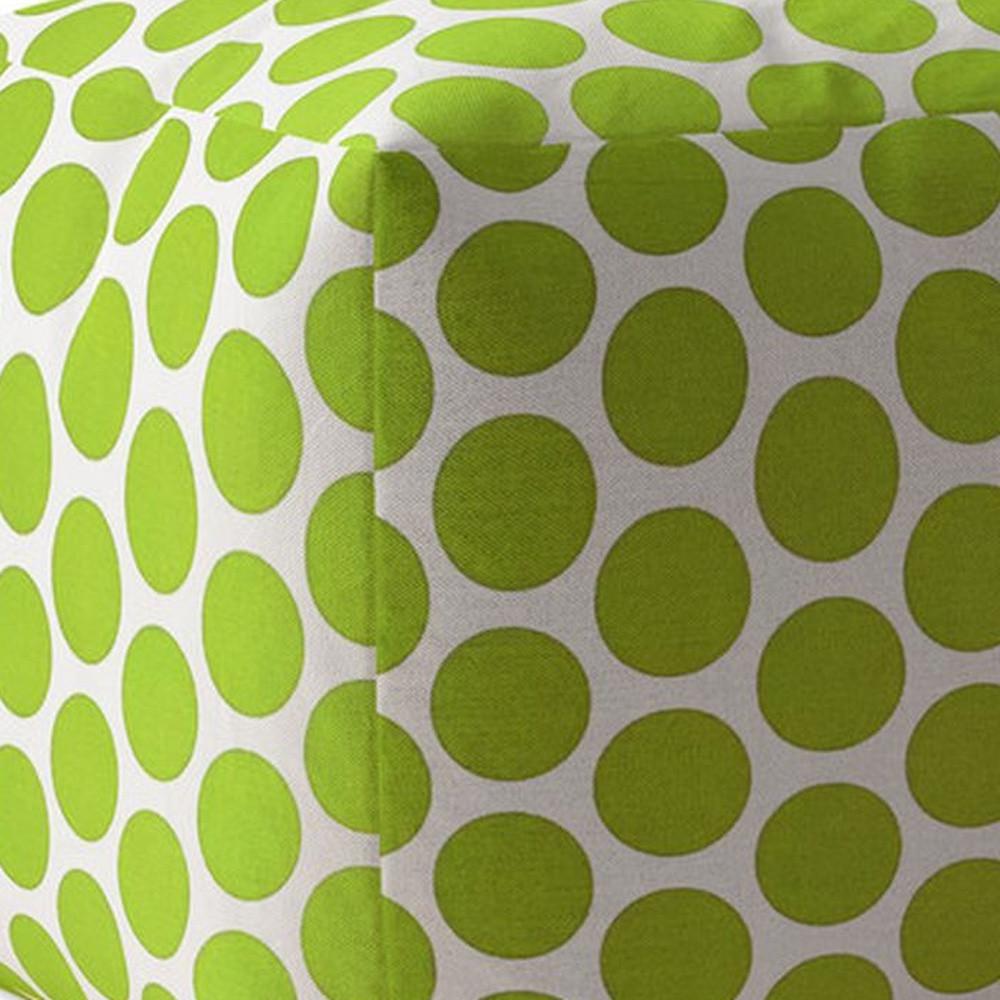 17" Green And White Cotton Polka Dots Pouf Cover. Picture 3