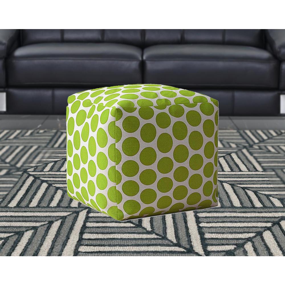 17" Green And White Cotton Polka Dots Pouf Cover. Picture 2