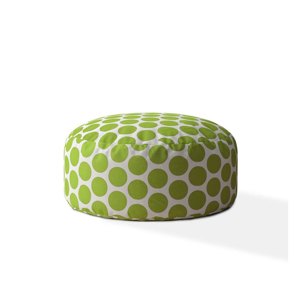 24" Green And White Cotton Round Polka Dots Pouf Cover. Picture 1