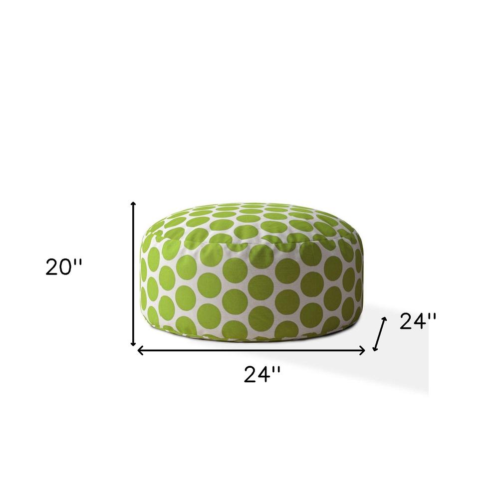 24" Green And White Cotton Round Polka Dots Pouf Cover. Picture 5