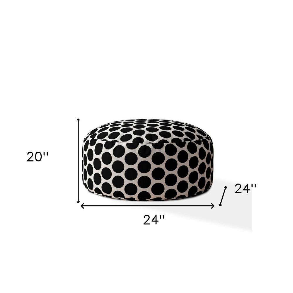 24" Black Cotton Round Polka Dots Pouf Cover. Picture 5