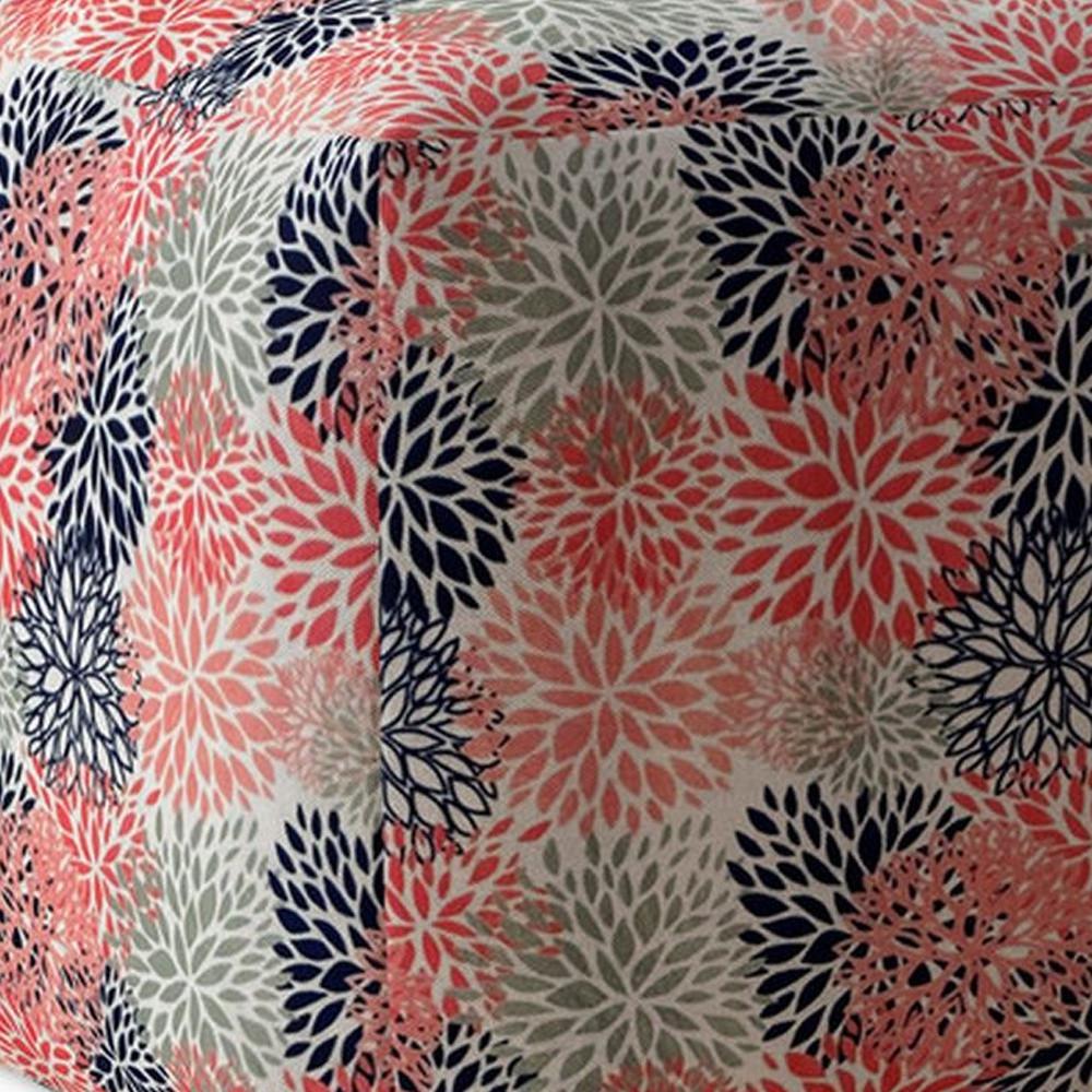 17" Coral Polyester Floral Pouf Cover. Picture 3