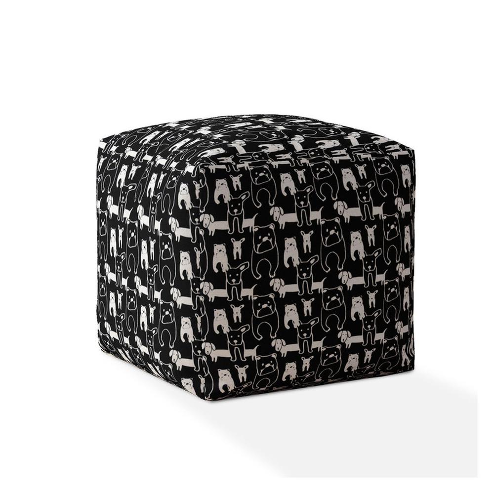 17" Black And White Cotton Dog Pouf Cover. Picture 1