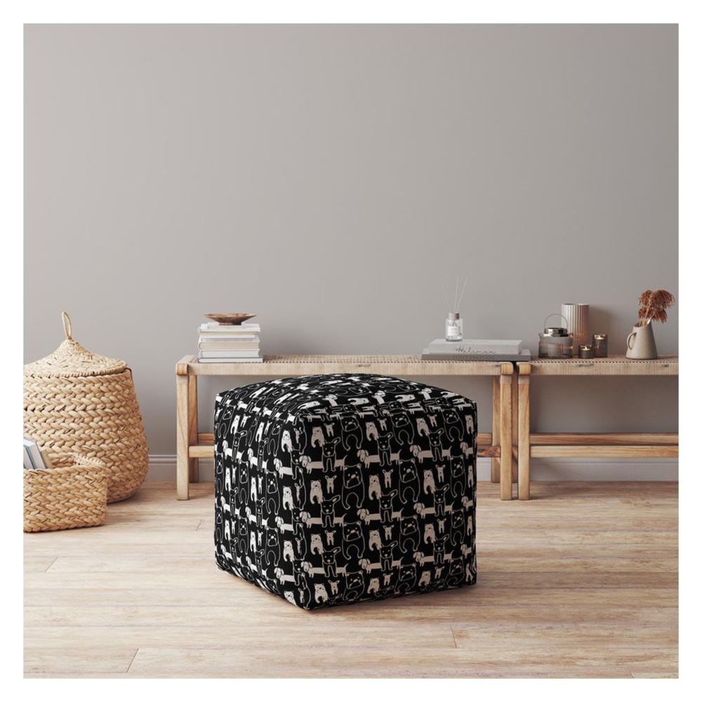 17" Black And White Cotton Dog Pouf Cover. Picture 4