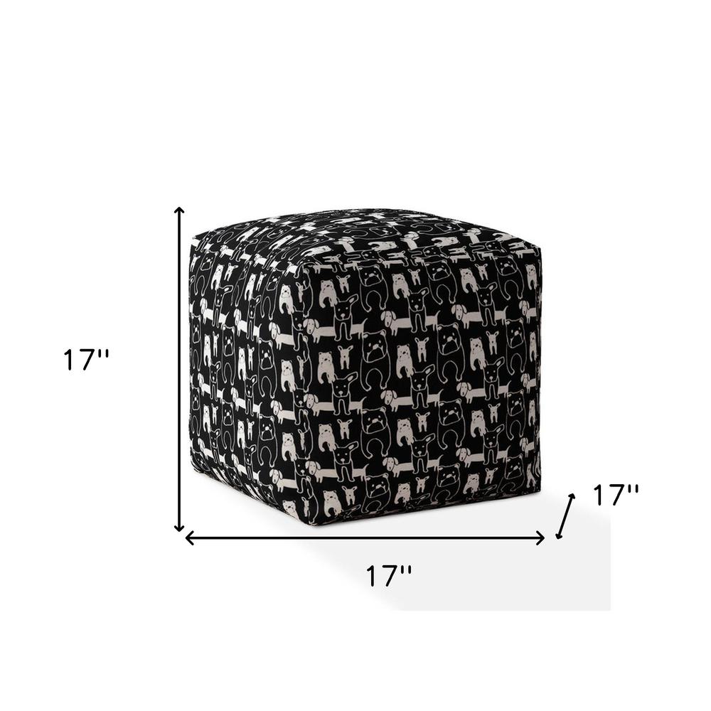 17" Black And White Cotton Dog Pouf Cover. Picture 5