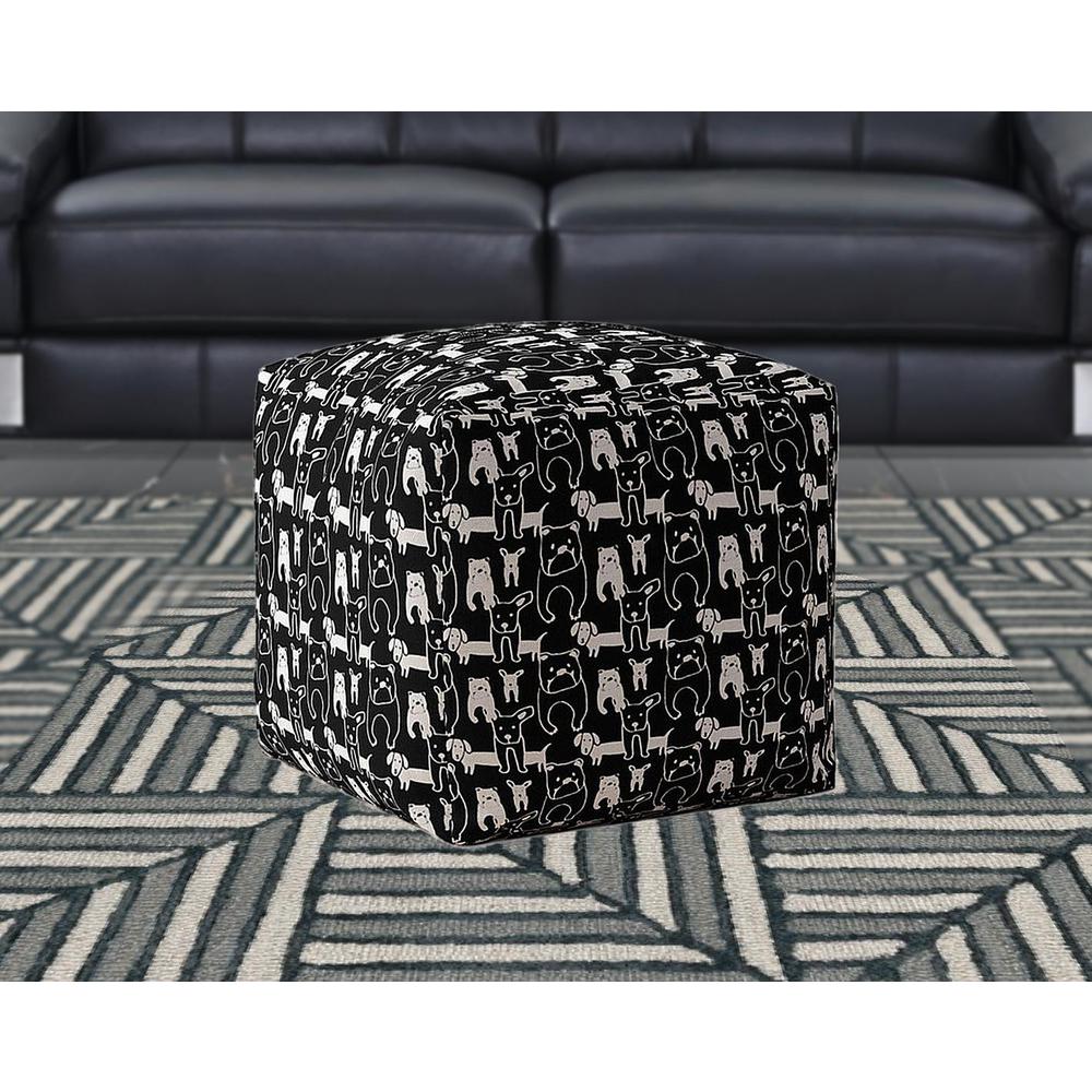 17" Black And White Cotton Dog Pouf Cover. Picture 2