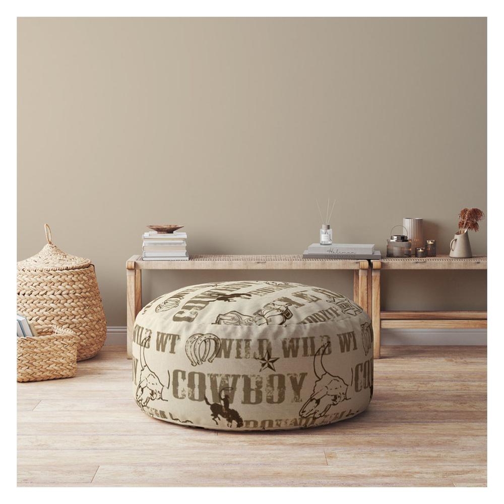 24" Brown Cotton Round Cowboy Pouf Cover. Picture 4