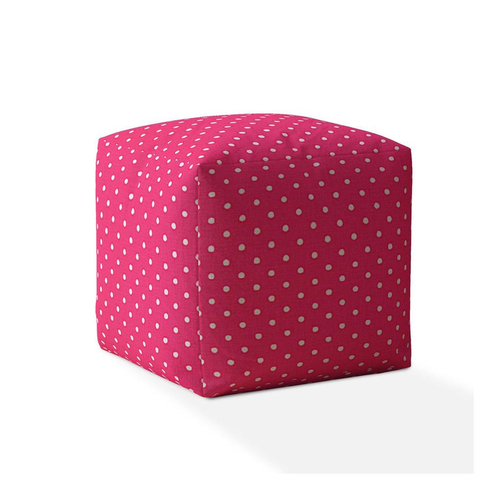 17" Pink And White Cotton Polka Dots Pouf Cover. Picture 1