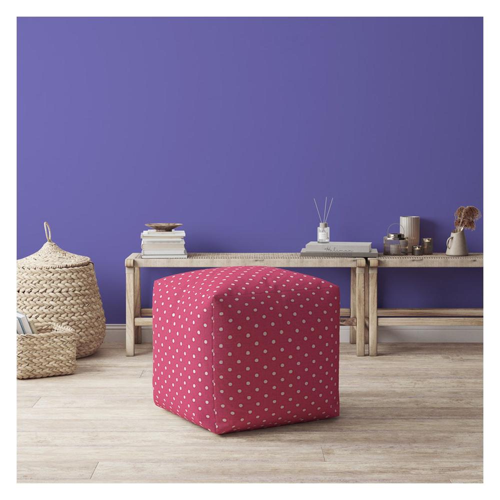 17" Pink And White Cotton Polka Dots Pouf Cover. Picture 4