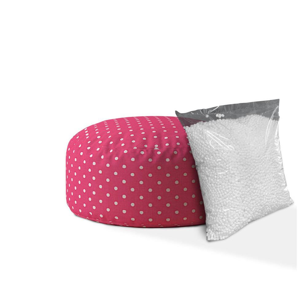 24" Pink And White Cotton Round Polka Dots Pouf Cover. Picture 2