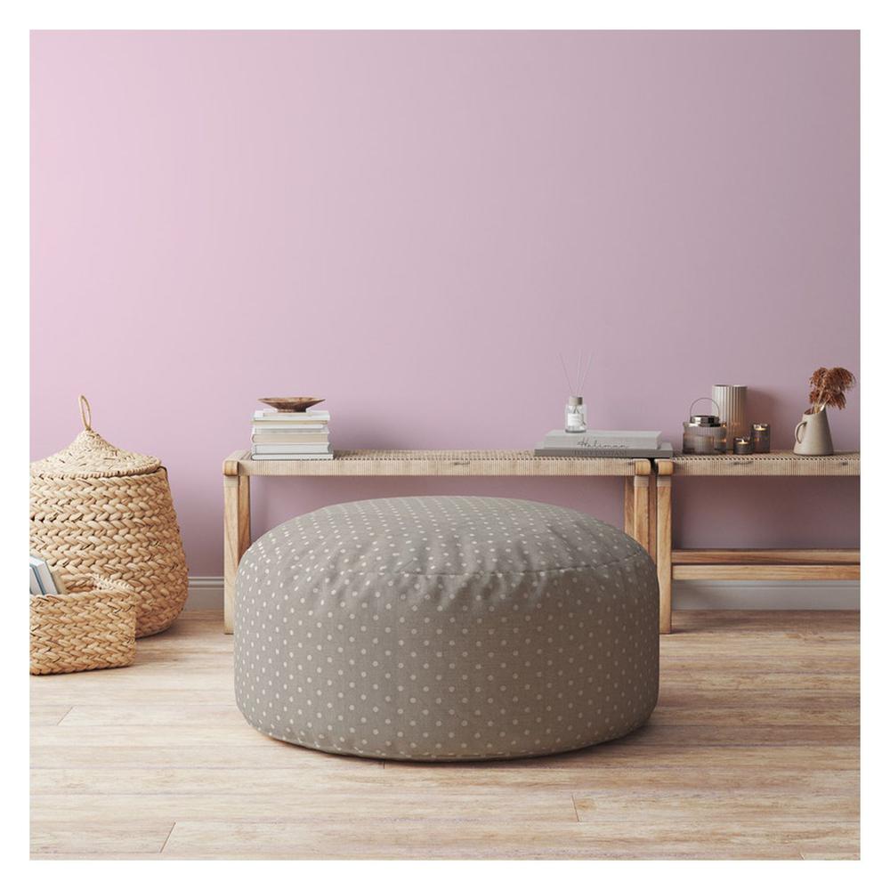 24" Gray Cotton Round Polka Dots Pouf Cover. Picture 4