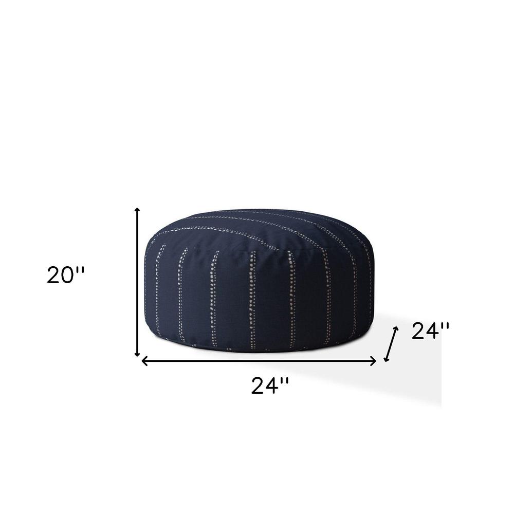24" Blue Cotton Round Striped Pouf Cover. Picture 5