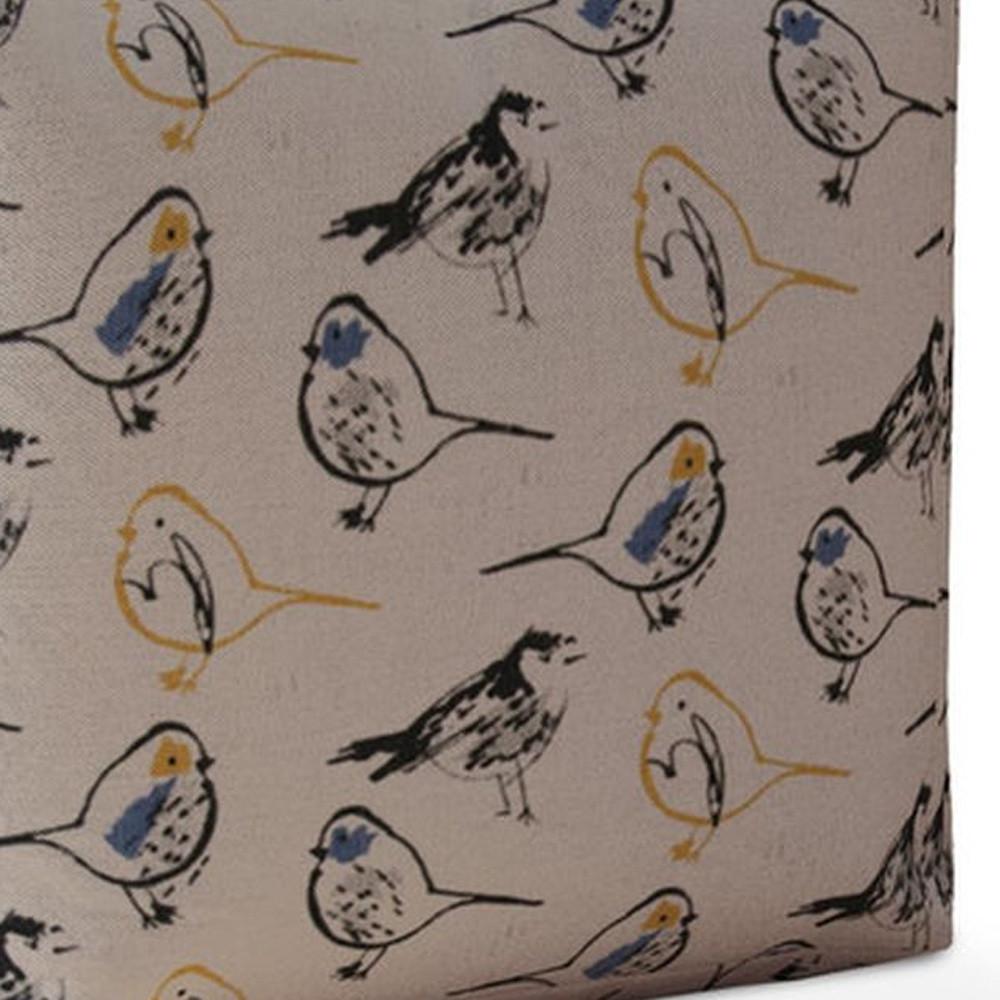 17" Yellow And White Canvas Birds Pouf Cover. Picture 3